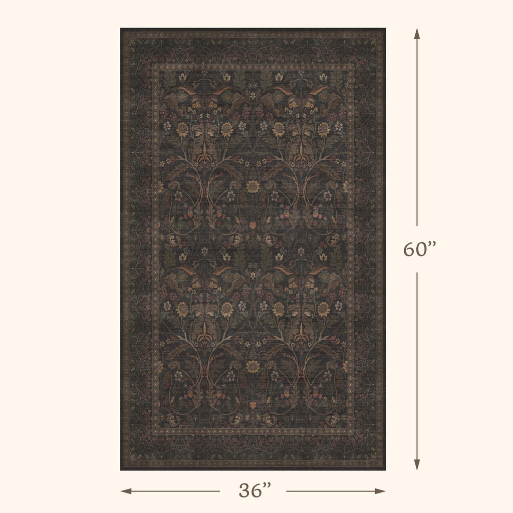 Rustic Brown Large Entry Way Area Rugs Indoor Washable - Non-Slip Low Pile Kitchen Floor Mats, Floral Botanical