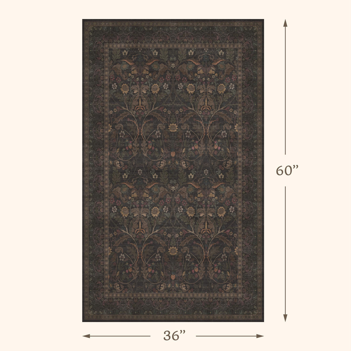Rustic Brown Large Entry Way Area Rugs Indoor Washable - Non-Slip Low Pile Kitchen Floor Mats, Floral Botanical
