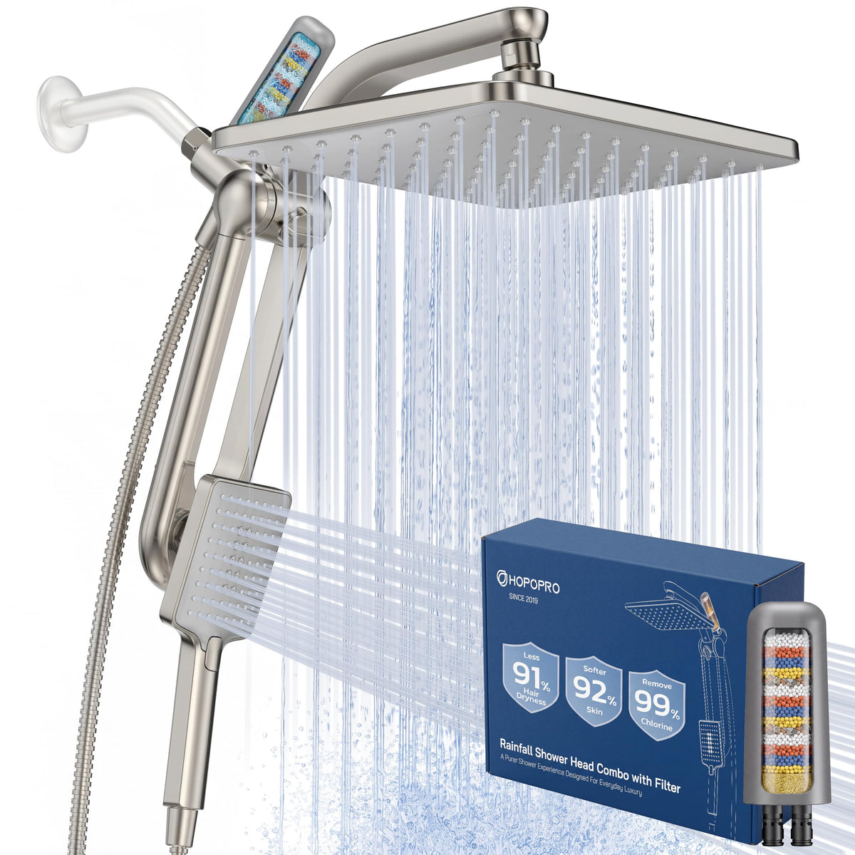 High Pressure Filtered Shower Head with Handheld Combo, Nickel