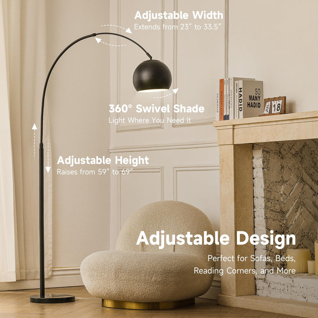 Modern Arc Floor Lamp 69", Arch Floor Lamps with LED Bulb, Inner White Metal Shade and Marble Base, Contemporary