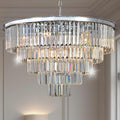 10-Light Chrome 5-Tier Crystal Chandelier, Tall Layered Fixture for Stairwells