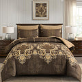 Coffee Comforter Set, 7 Pieces Damask Bed in a Bag