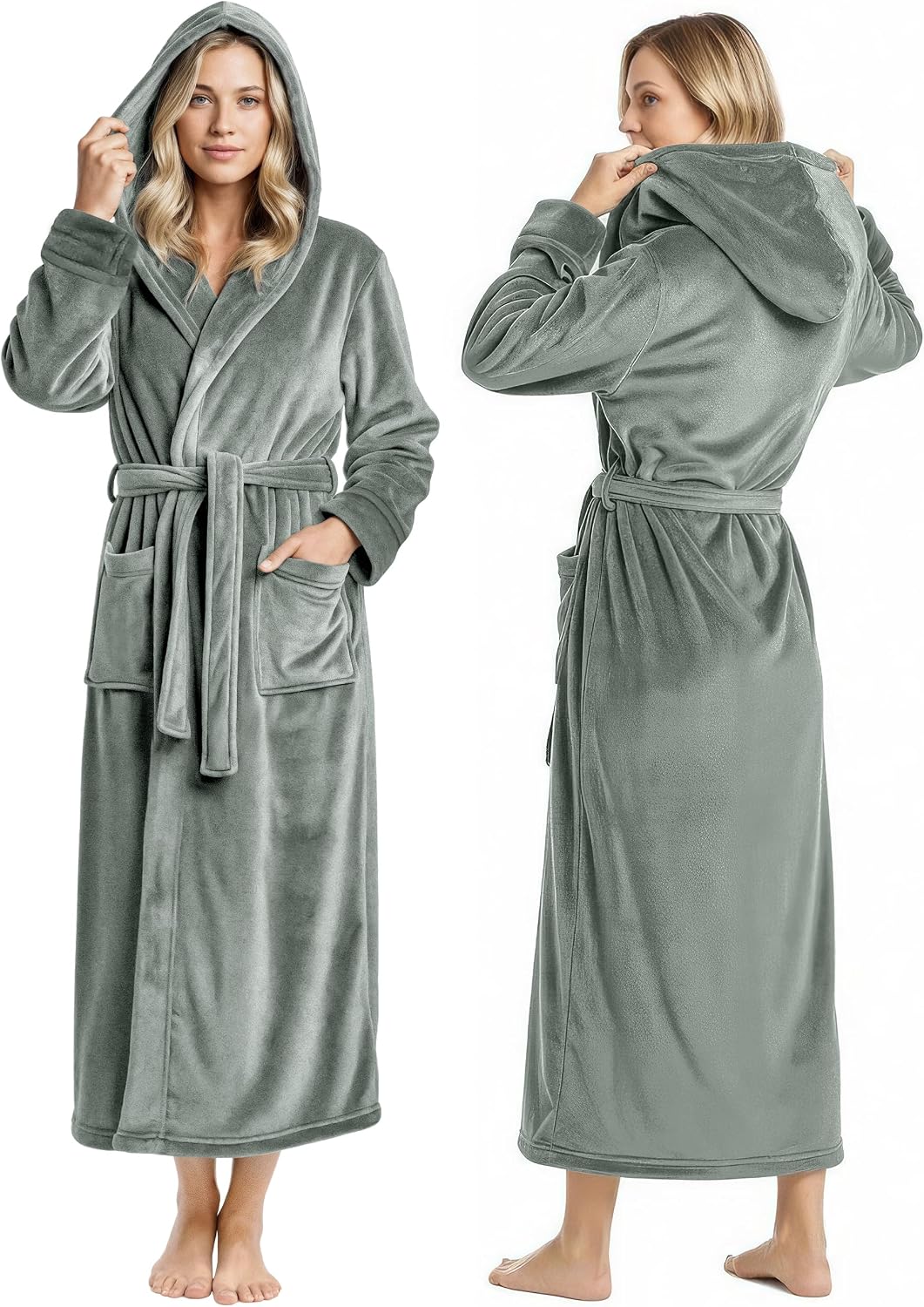 Premium Plush Fleece Robes for Women with Hood Fluffy Soft Long Bathrobe