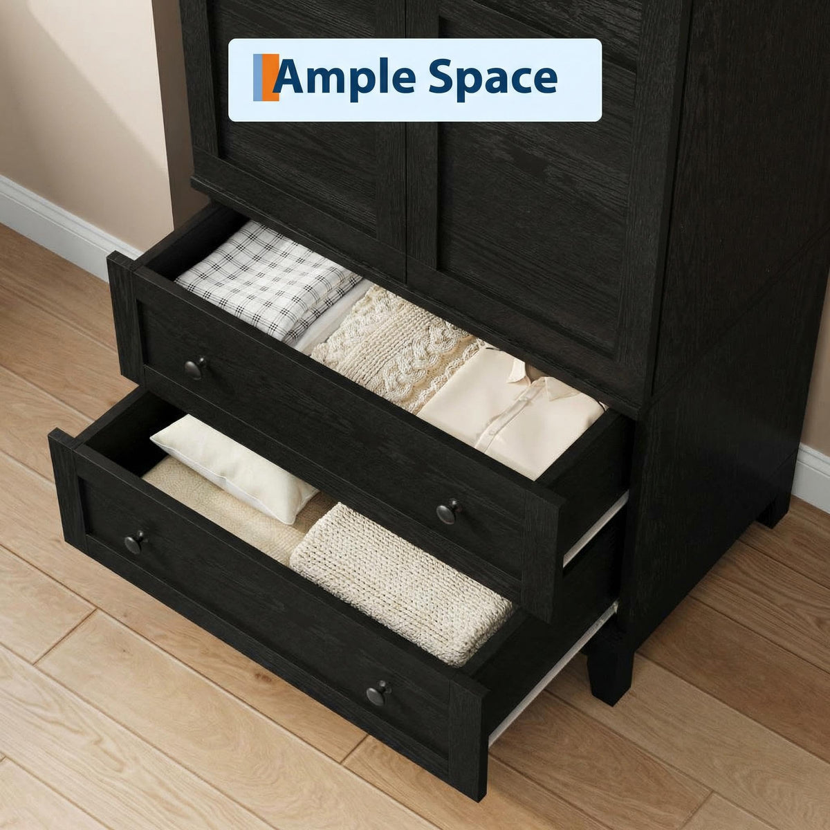 Armoire Wardrobe Closet with 2 Drawers, 72" Tall Wooden Clothing Wardrobe with Hanging Rod & DIY Adjustable Shelf
