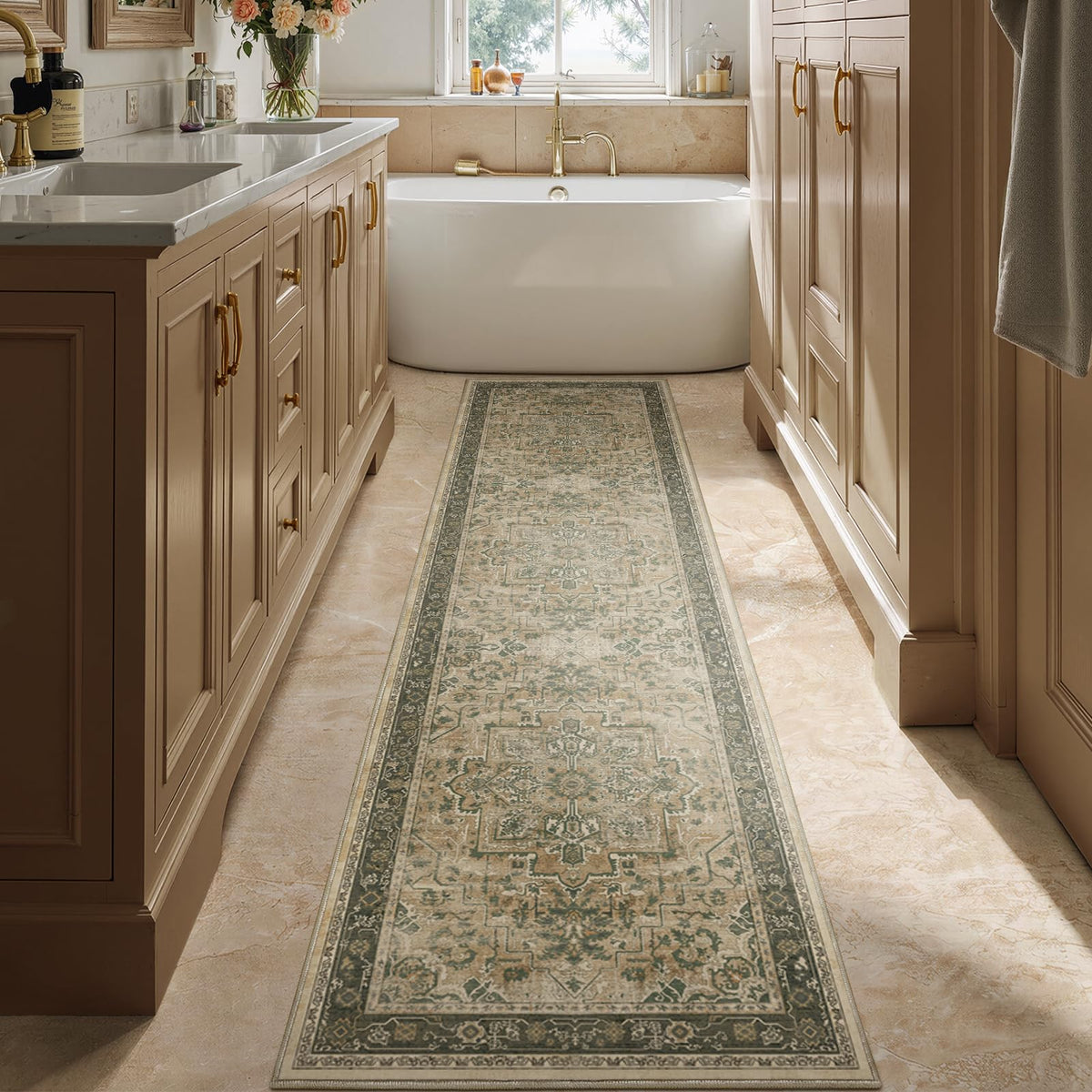 Hallway Runner Rug, Moody Vintage Medallion Entryway Rugs for Inside House Mudroom, Kitchen Runner Rugs Non Skid