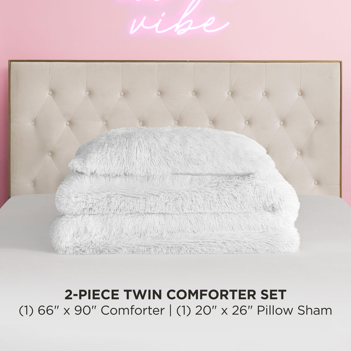 Shaggy Faux Fur White Comforter Set - Soft and Cozy 2-Piece Machine Washable Bedding Comforter and Sham