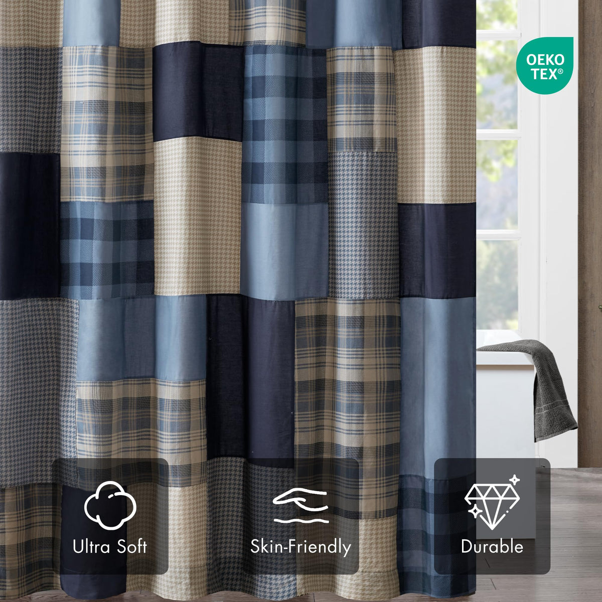Winter Hills 100% Cotton, Cabin Lodge Plaid Pieced Design, Farmhouse Bathroom Decor, Machine Washable, Fabric