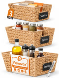 Pantry Baskets, 3 Pack Wicker Storage Baskets for Shelves, Natural