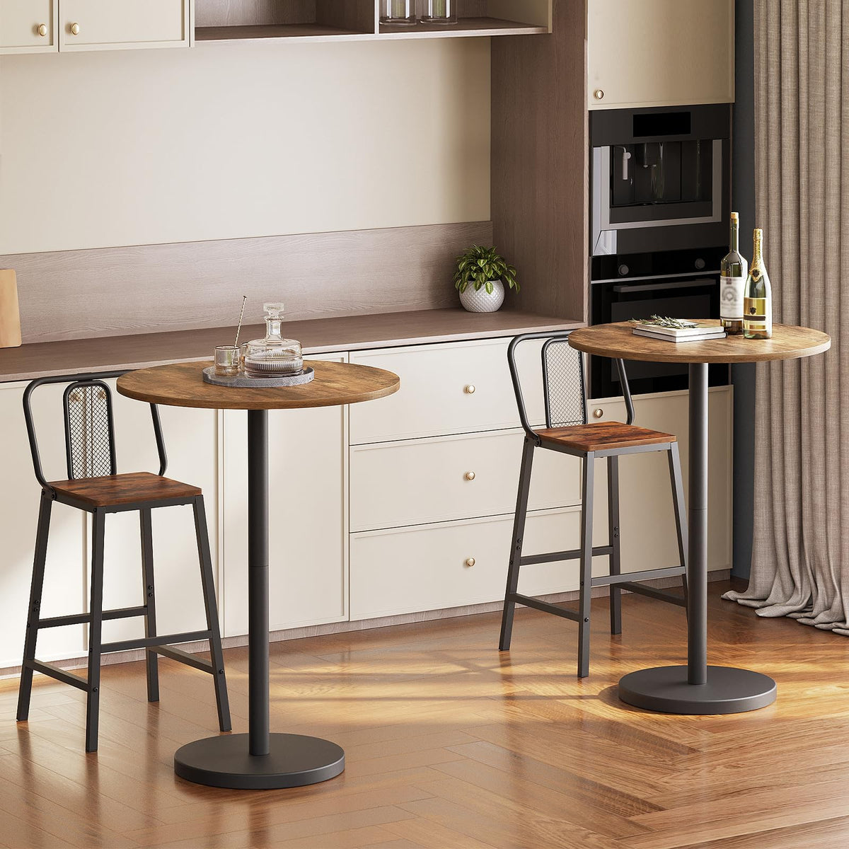 Bar Table, Round Bar Table Set of 2, Counter Height Table, Pub Cocktail Table, Metal Frame, for Bistro, Dining Room