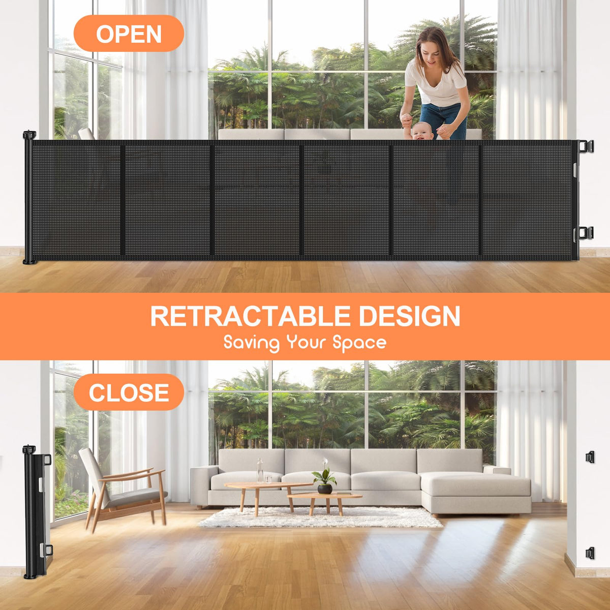 120 Inch Retractable Baby Gates Extra Wide Reinforced Baby Dog Gate