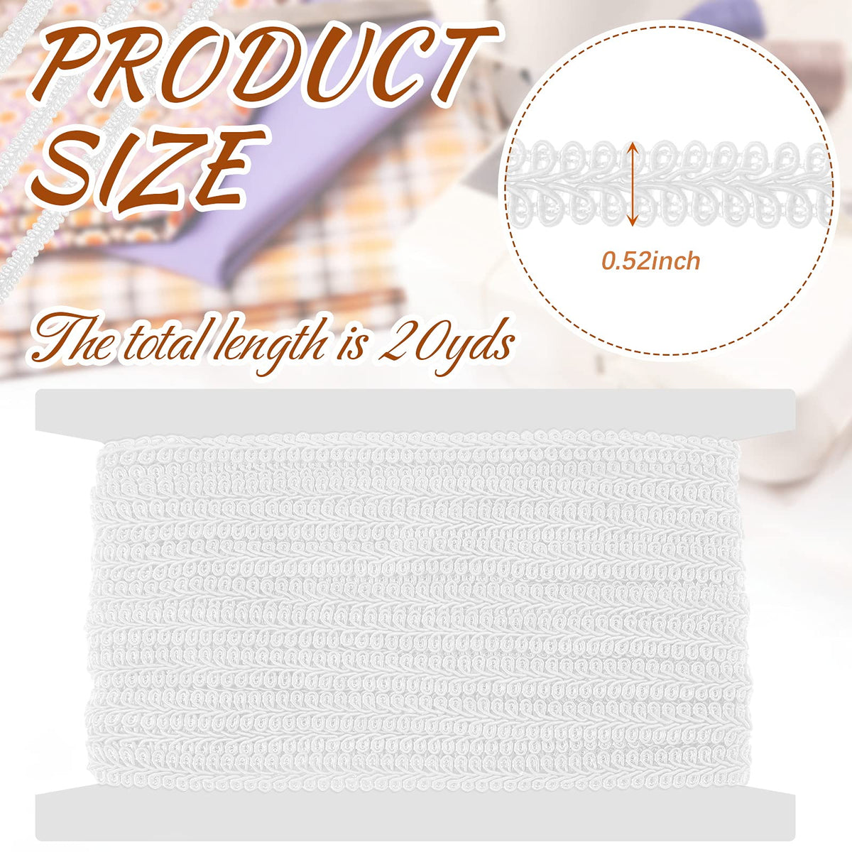 Gimp Braid Trim 1/2 Inch 20 Yard Gimp Braid Trim Decorative, White