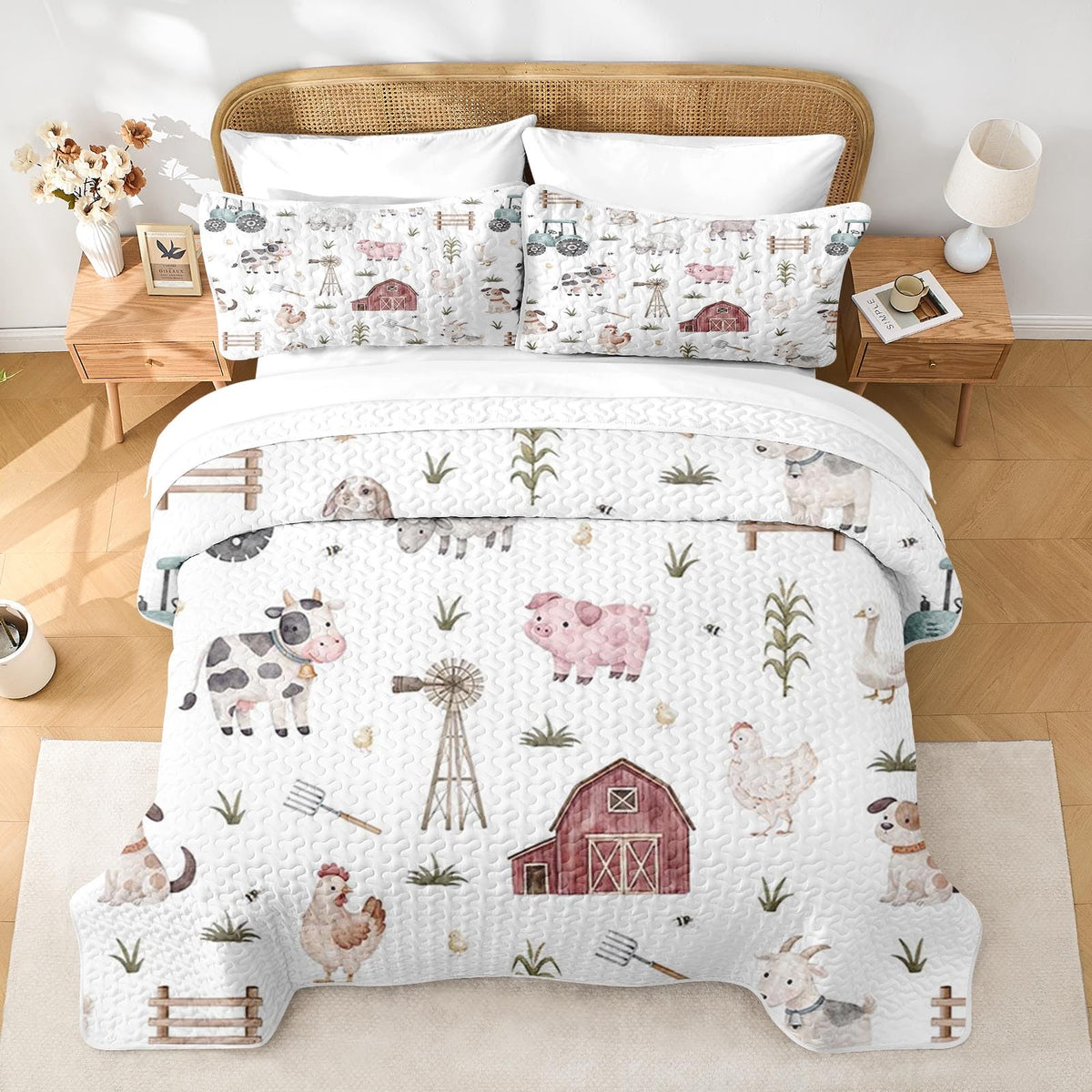Quilt Set, 7 Pieces Farmhouse Animal Bedding, Bedspread