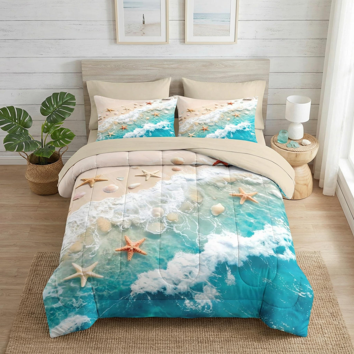 Comforter Set with Sheets, 5 Pieces Beach Starfish Bedding