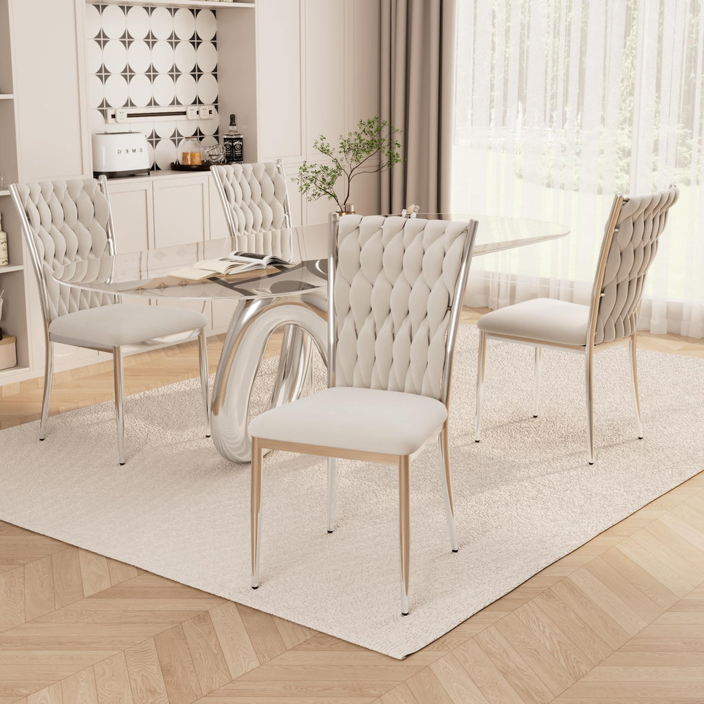 Light Grey Velvet Dining Chairs Set of 4
