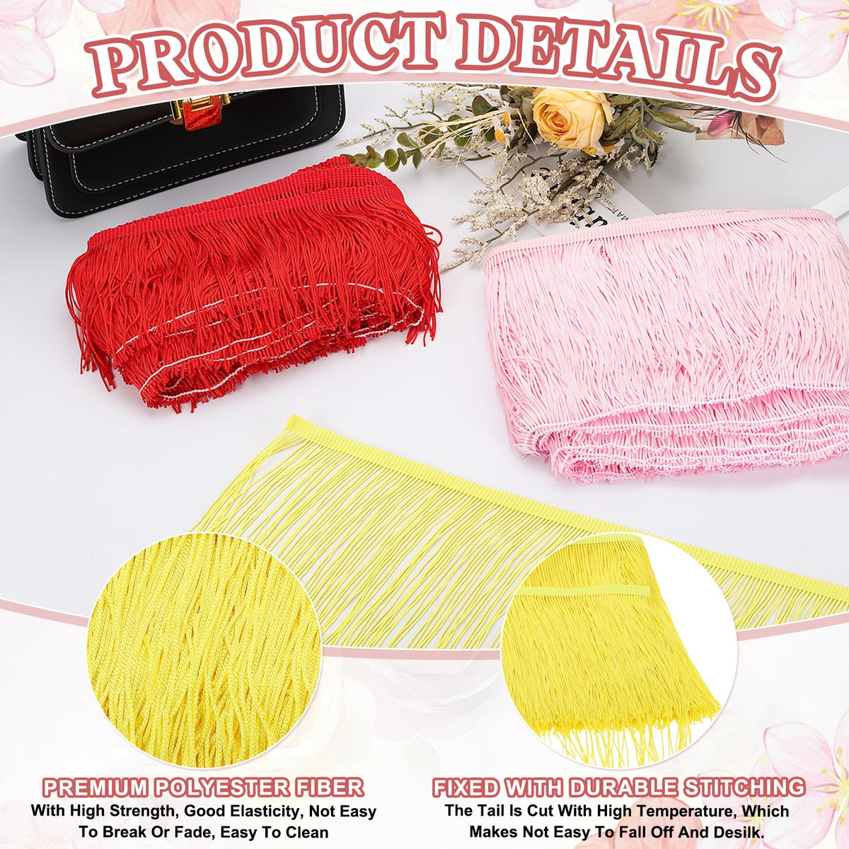 8 Inch Fringe Trim Tassel Sewing Trim, Polyester Chainette for DIY Craft Clothing Accessories Latin Wedding - 10 Yards