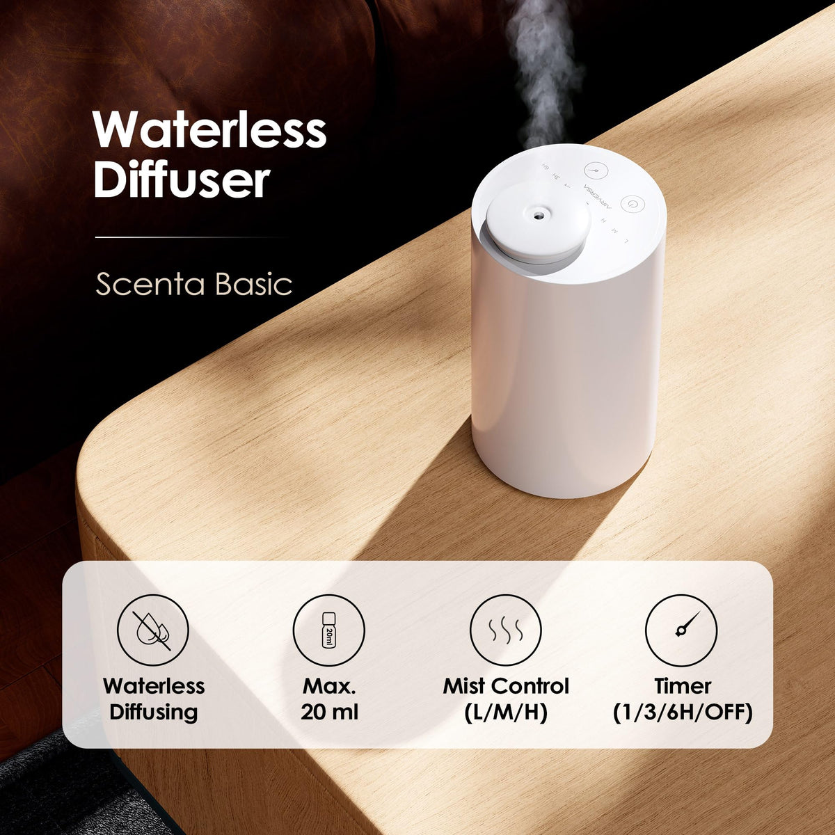 Waterless Essential Oil Diffuser Starter Kit with 30mL Hotel Fragrance Oil Inspired by Four Seas, Battery Operated