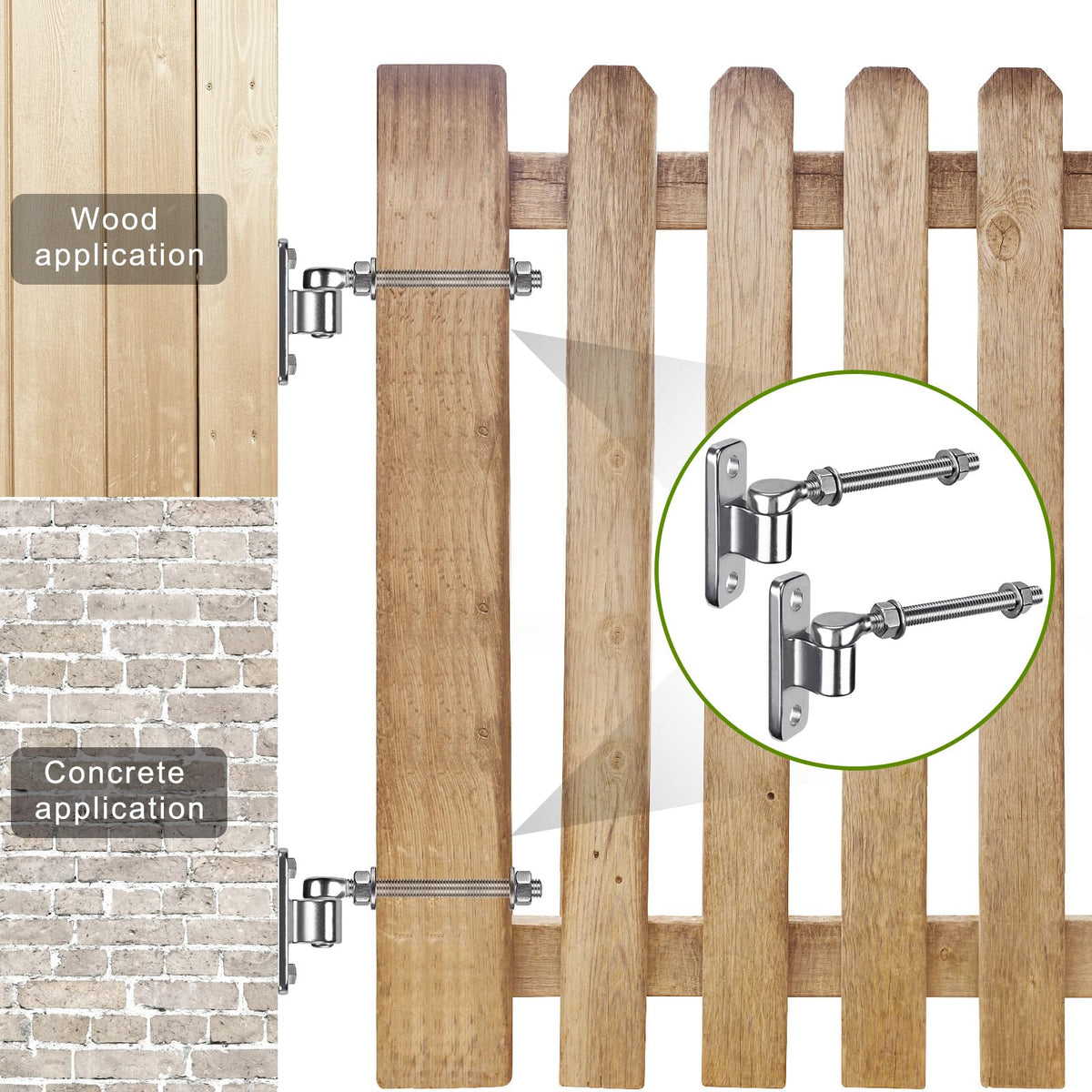 304 Stainless Steel Gate Hinges Set - Heavy Duty 8'' J Bolt and Wall Mount Hinges, One Piece with Non-Welded for Long
