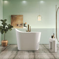 43" Premium Japanese Solid Surface Free Standing Bathtubs, Unique Small Matte White Stone Resin Soaking Tub with Pop-up Drain