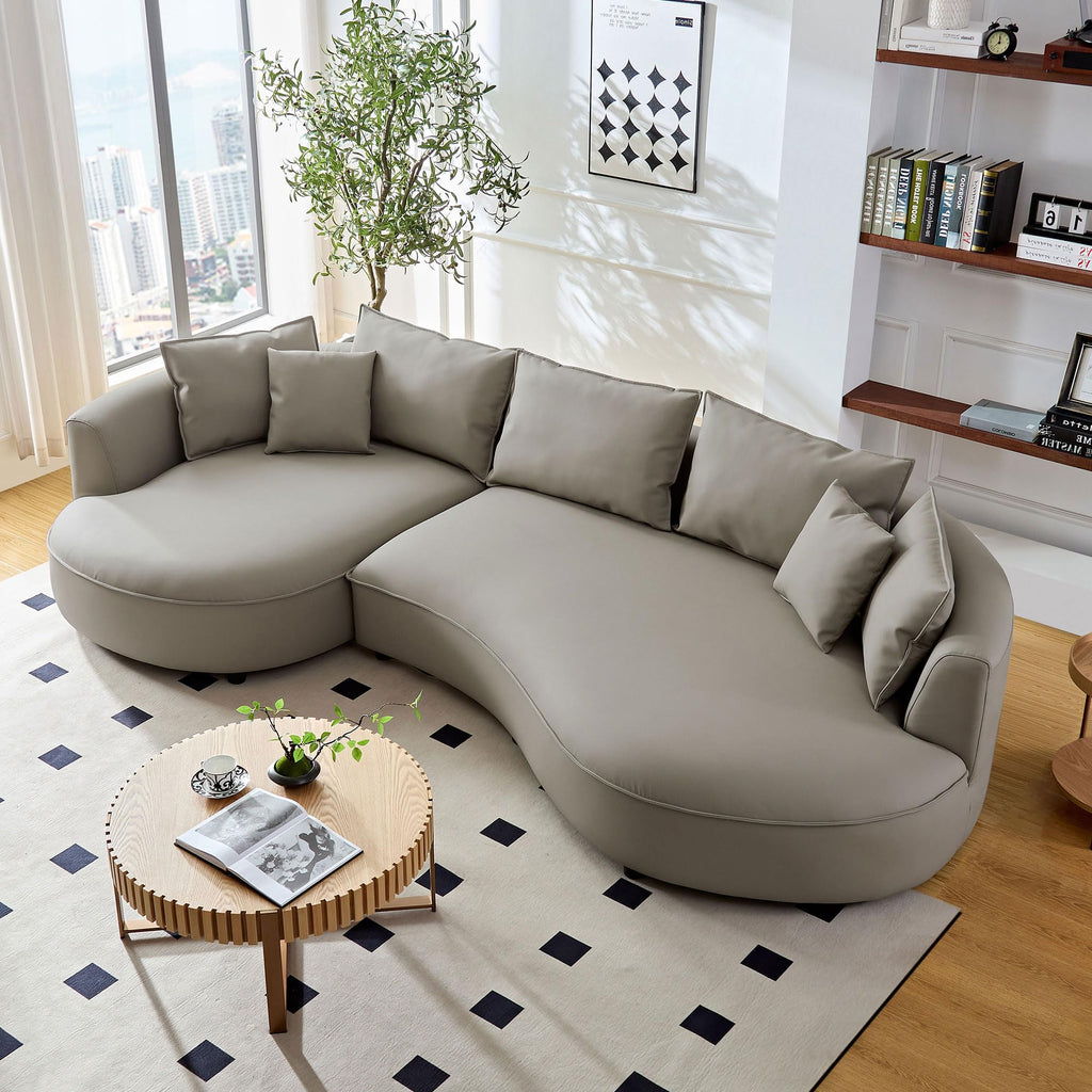 129" Curved Oversized Modular Bonded Leather Sectional Sofa with Left Chaise, 4 Pillows, 3 Back Cushion, Modern Style