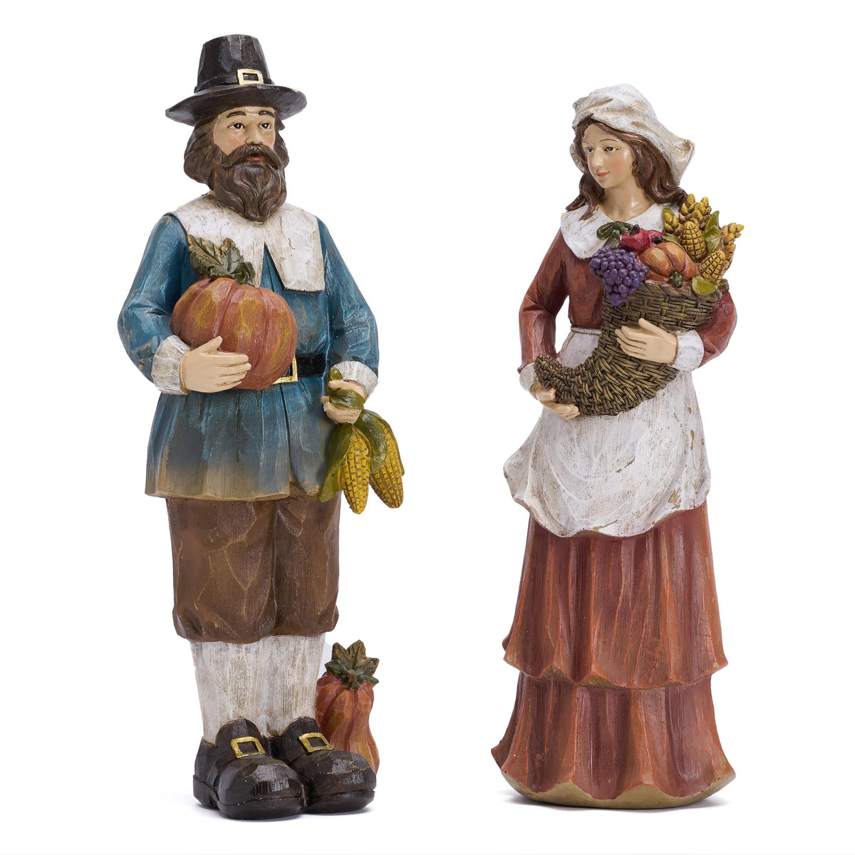 Fall Decorations, 2 Pcs Couple Fall Decor for Table Indoor Outdoor, Resin Thanksgiving Decorations Garden Pumpkins