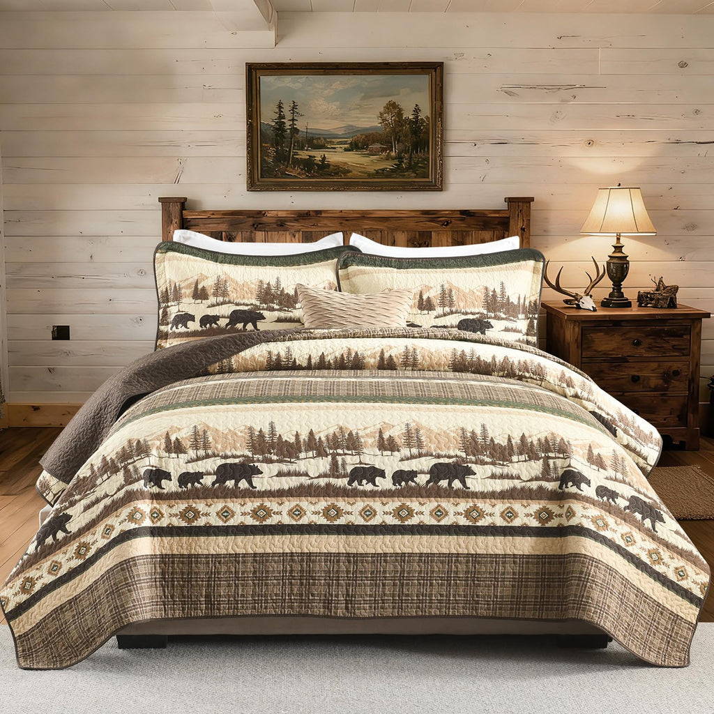 Cabin Quilt Set, 100% Cotton Rustic Quilted Bedspreads