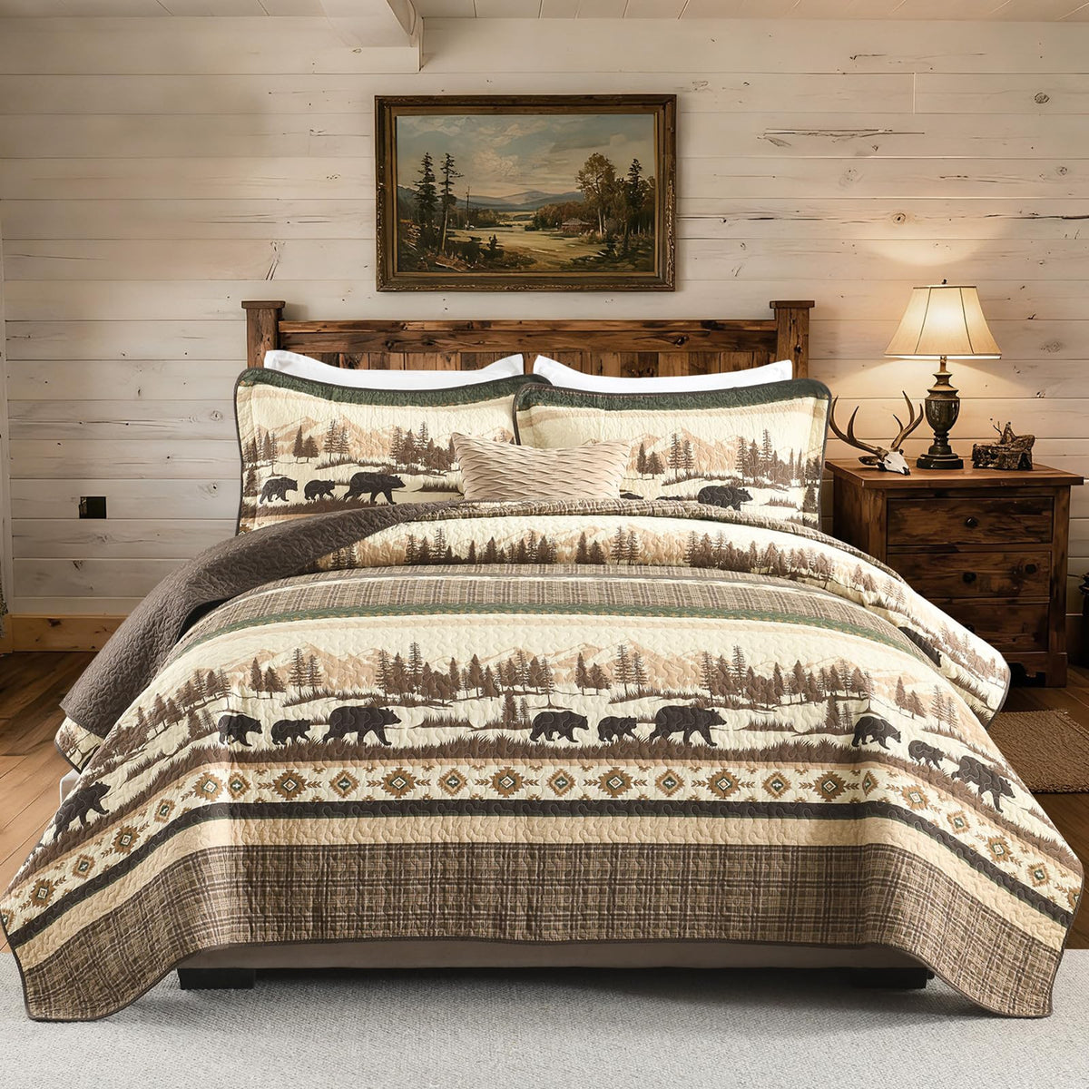 Cabin Quilt Set, 100% Cotton Rustic Quilted Bedspreads