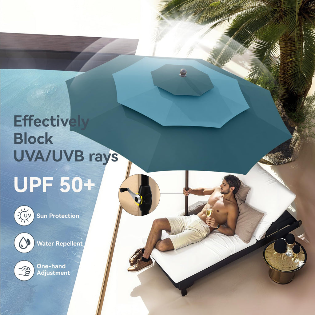 10ft Outdoor Patio Umbrellas, 3 Tier Table Umbrella, Cyan & Green
