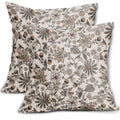 Vintage Floral Pillow Covers 20x20 Inch Set of 2, Brown Grey Antique Flower Tapestry Carpet Pattern Block Print