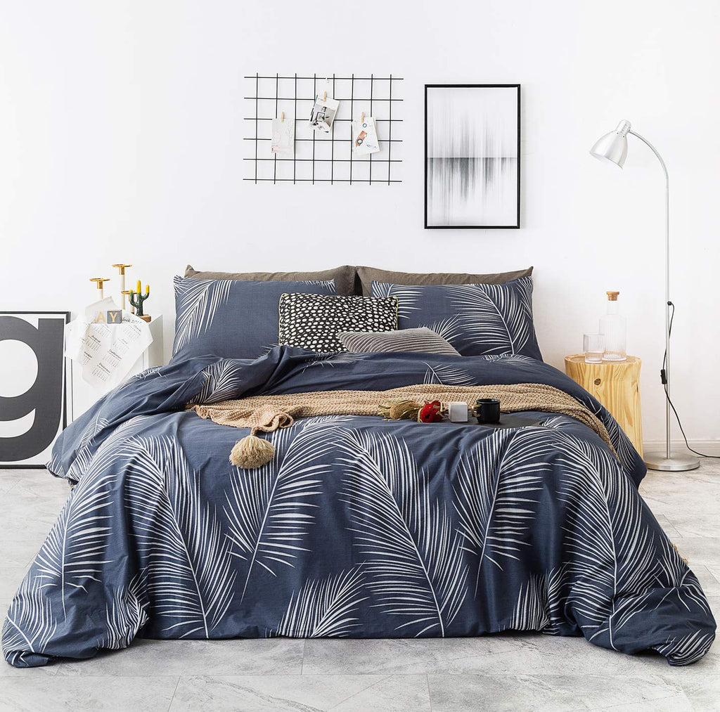 Navy Blue Botanical Duvet Cover 100% Cotton 3 Pcs Set