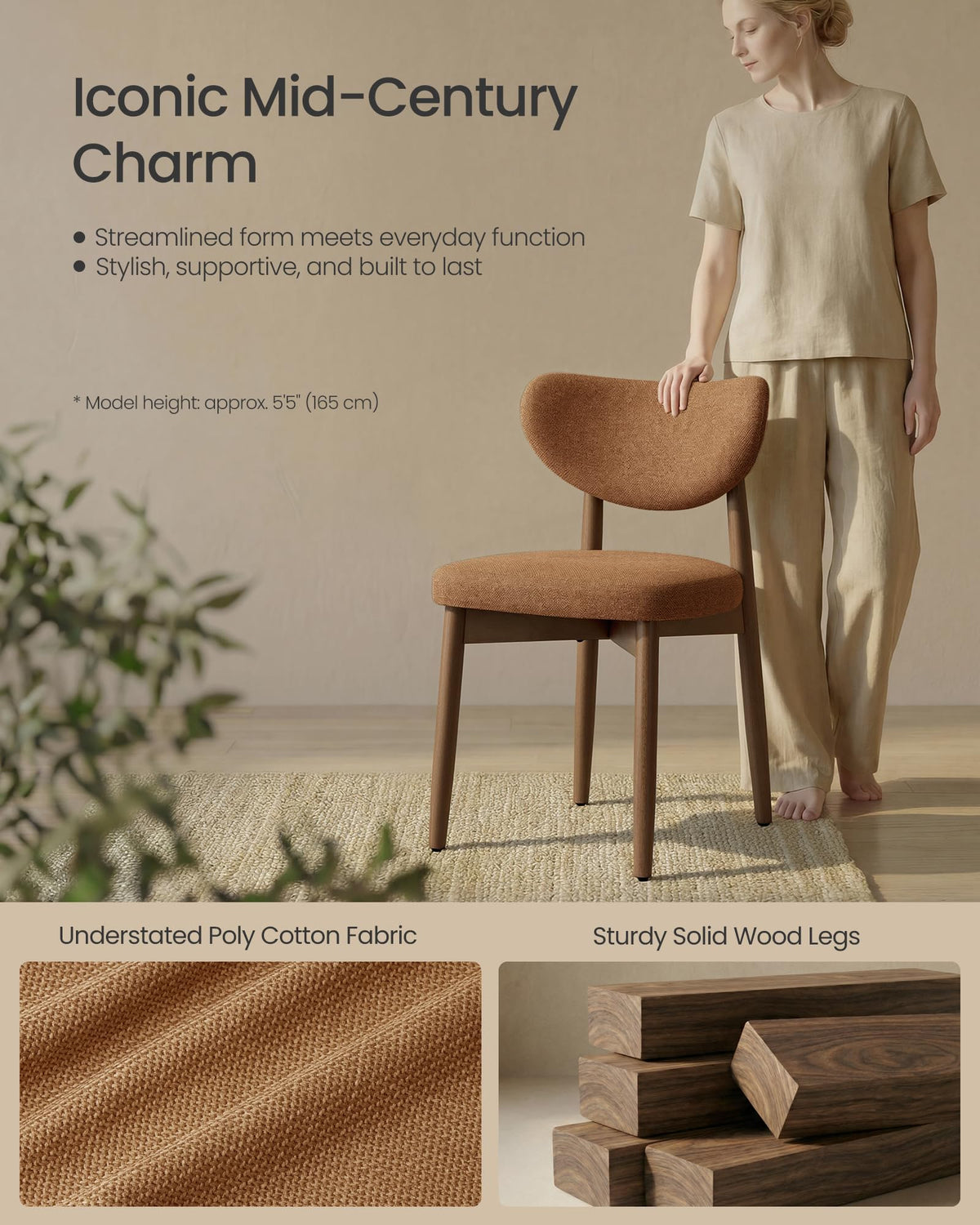 Wooden Dining Chairs Set of 2, Upholstered Kitchen Chairs