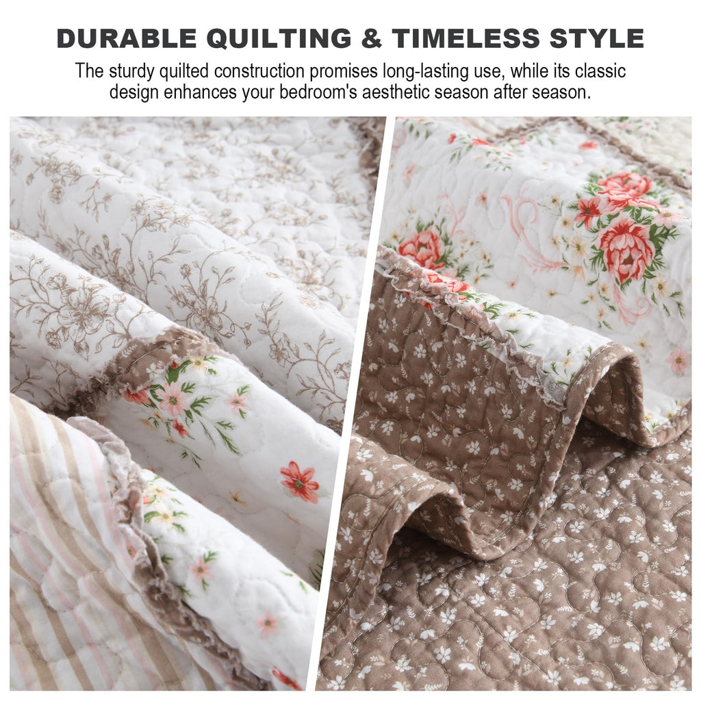 100% Cotton Quilt Set, Reversible Floral Bedspreads