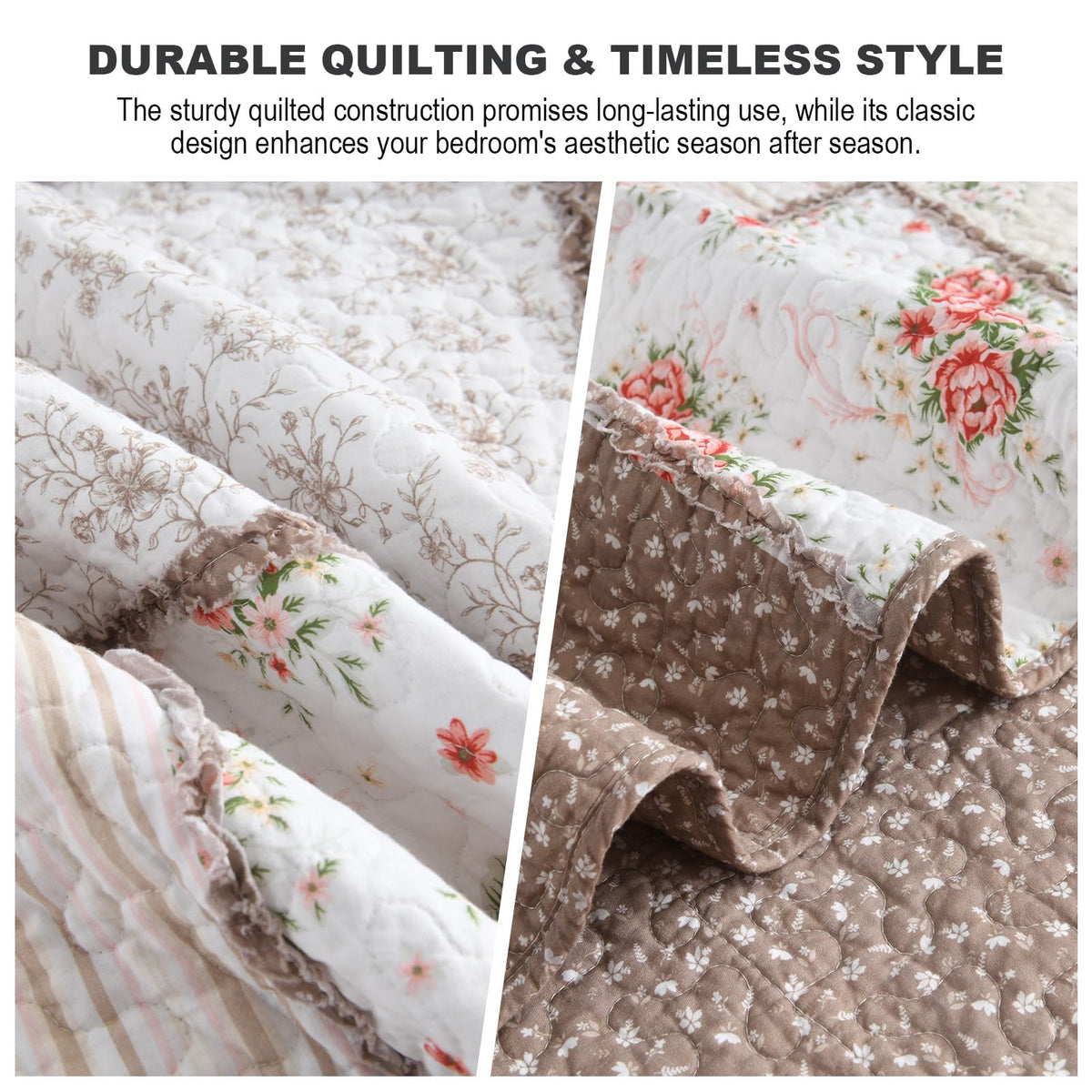 100% Cotton Quilt Set, Reversible Floral Bedspreads