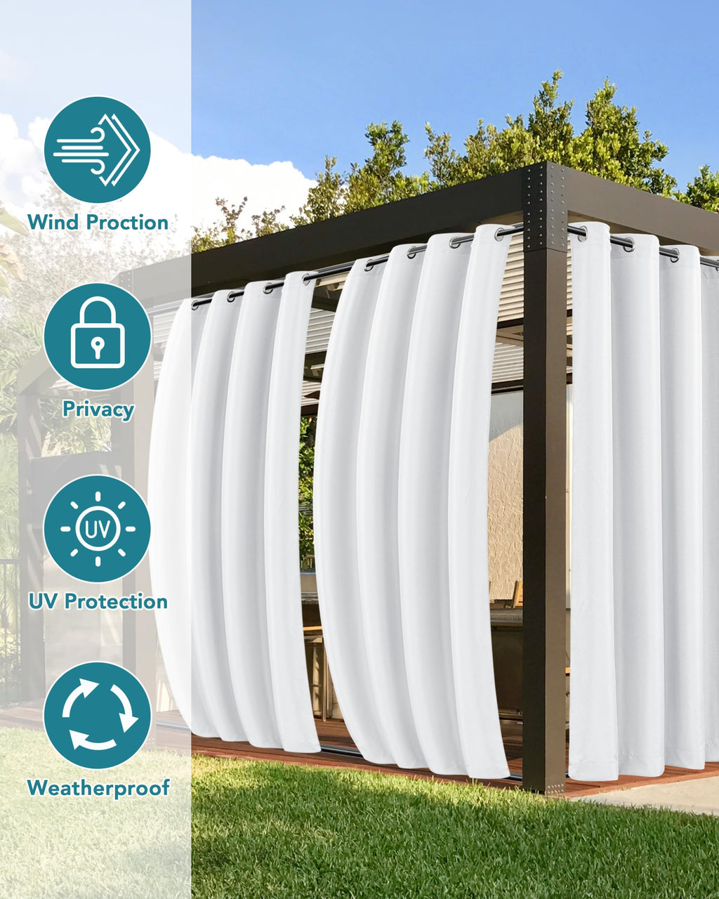 Windproof Outdoor Curtains Waterproof 4 Pcs 54x95 In White