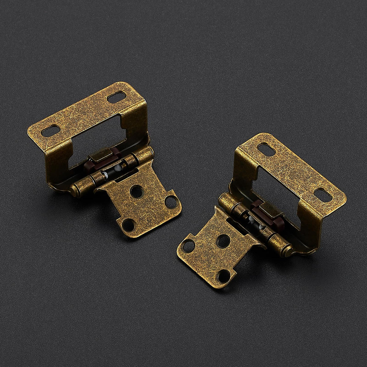 Antique Brass Semi-Overlay 1/2 inch Self-Closing Hinges, 10 Pack