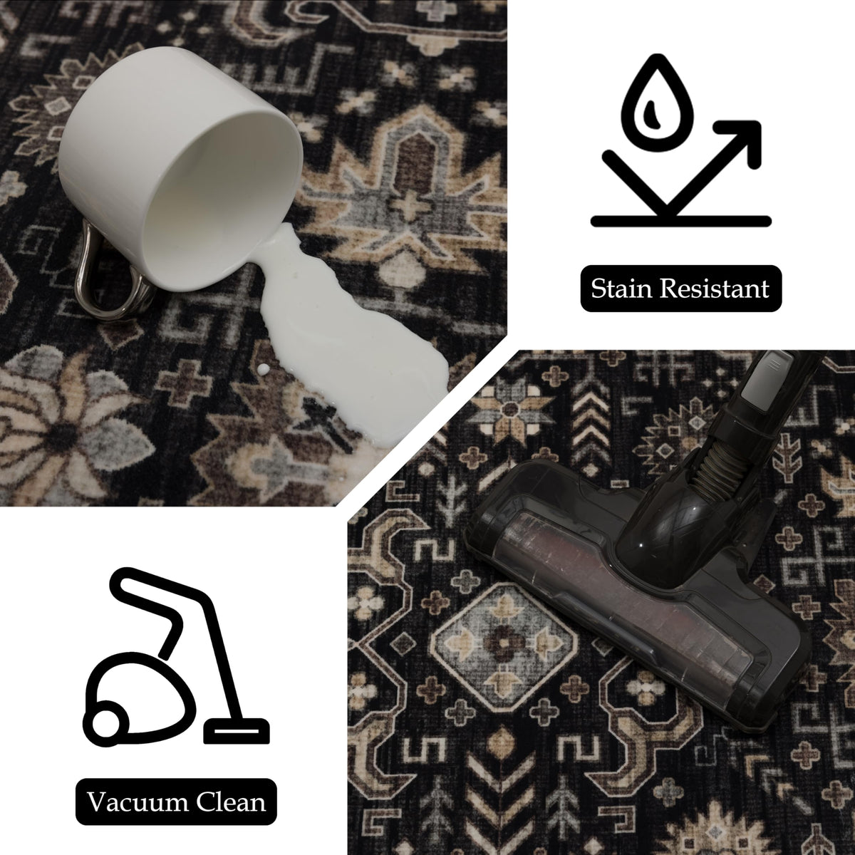 Hallway Washable Runner Rug 2×6, Ultra Soft, Black Gold