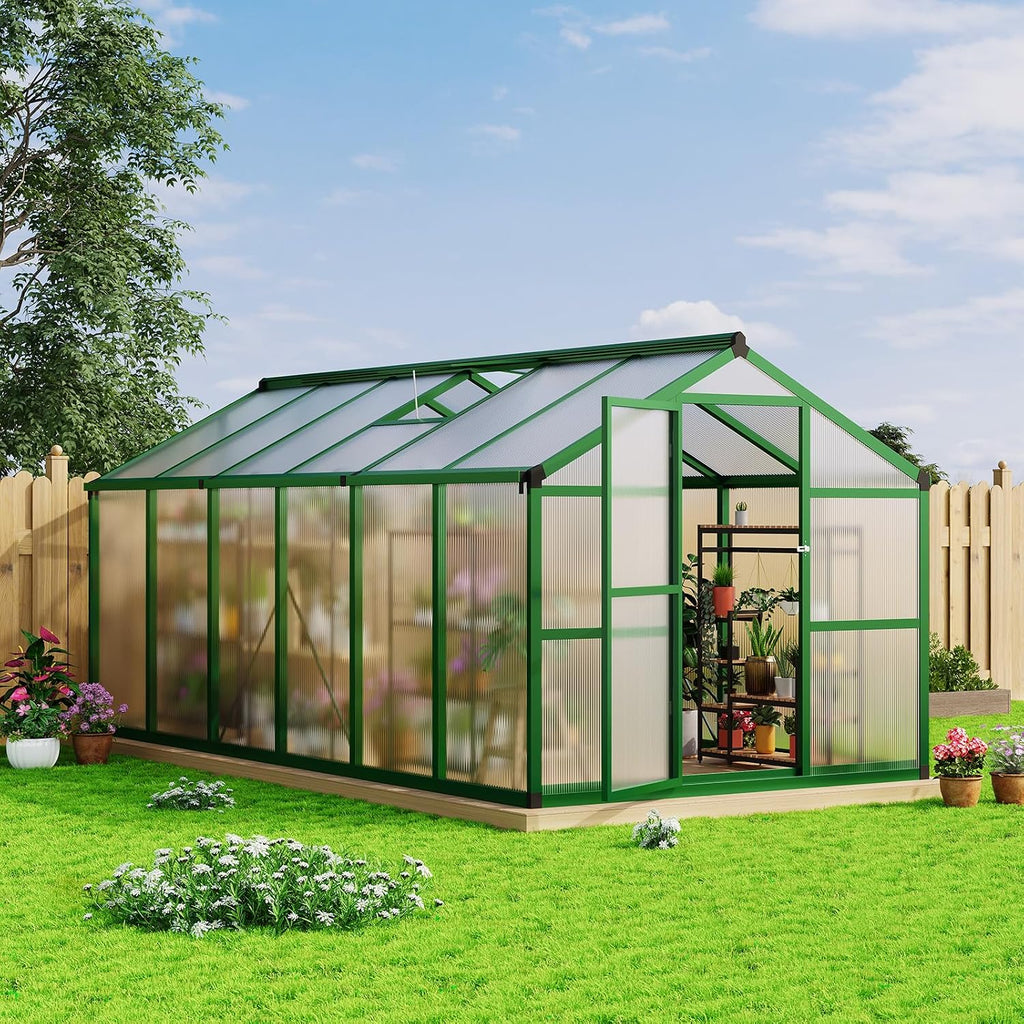 8 x 12ft Polycarbonate Greenhouse for Outdoors - Heavy Duty Aluminum Walk-in Greenhouse with Lockable Door