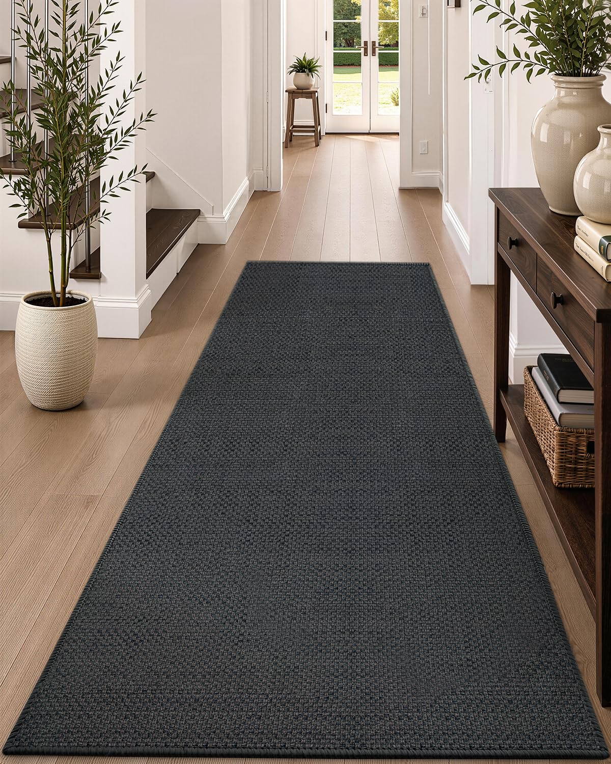 Runner Rug 36"x96" Non Slip Rubber Backing Hallway Rug, Grey