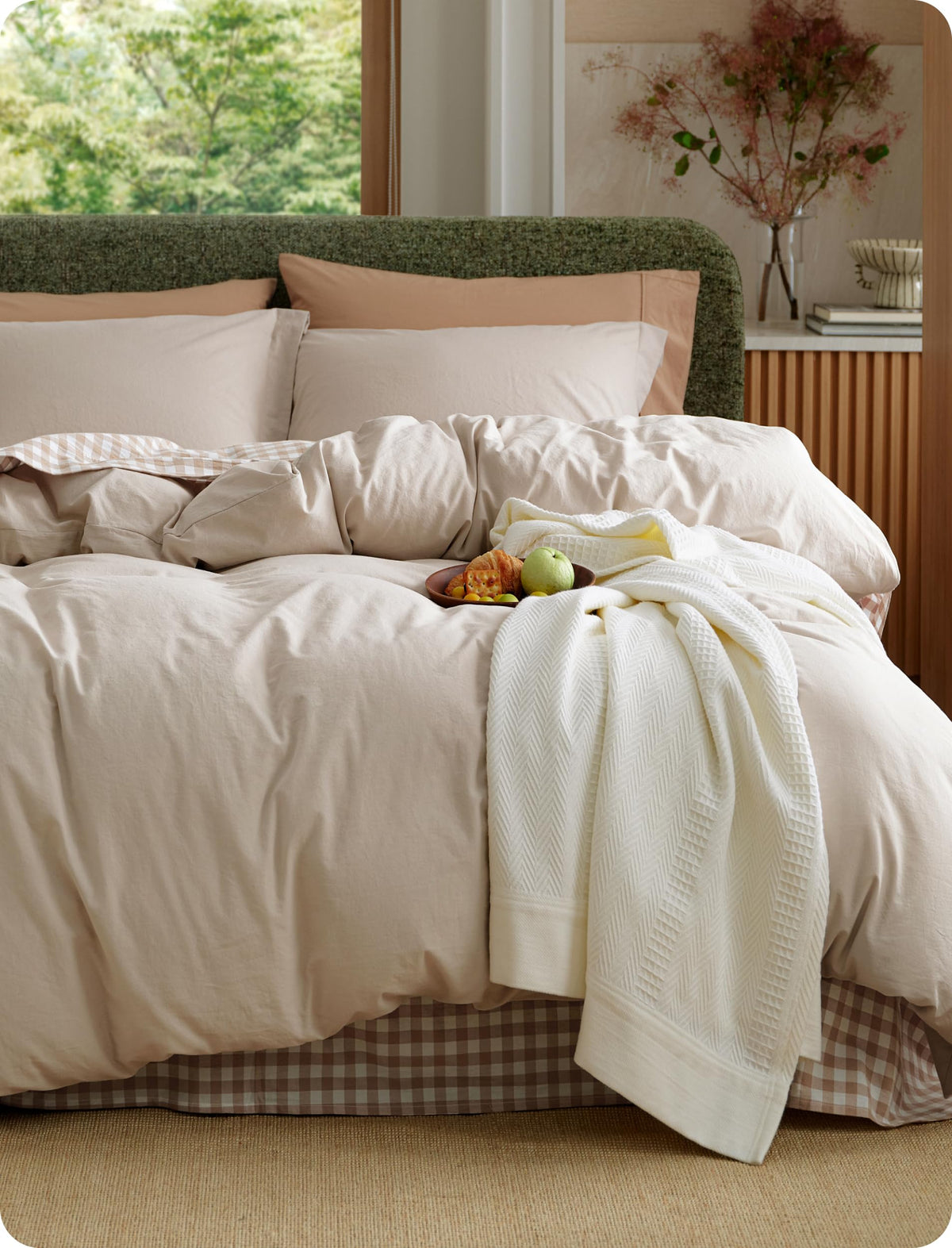 PureWoven 100% Washed Cotton Duvet Cover Set Twin, Oatmeal