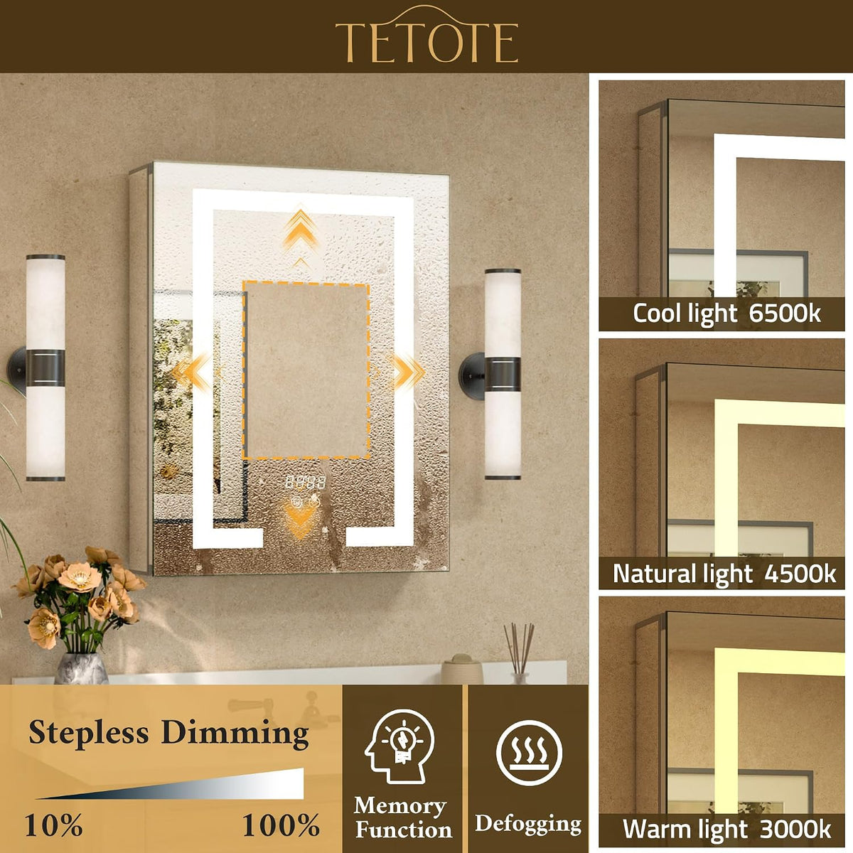 LED Lighted Medicine Cabinet Mirror with Tempered Glass 16 x 24 Recessed or Surface Mount Bathroom Cabinet with