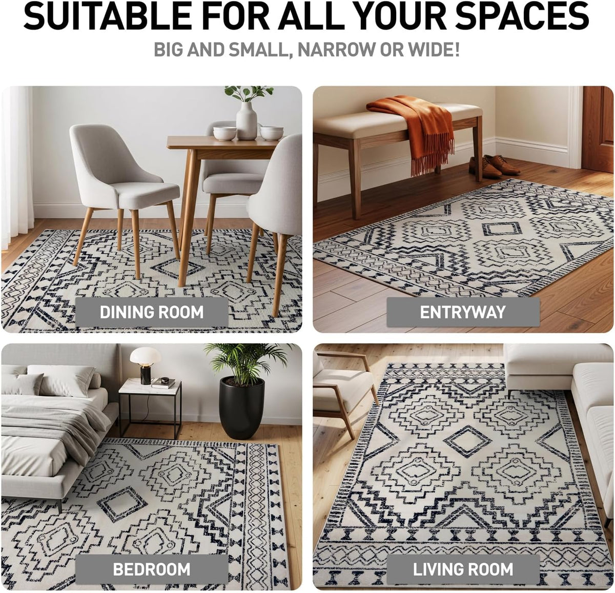Southwestern Geometric Tribal Boho Area Rug Soft Cream