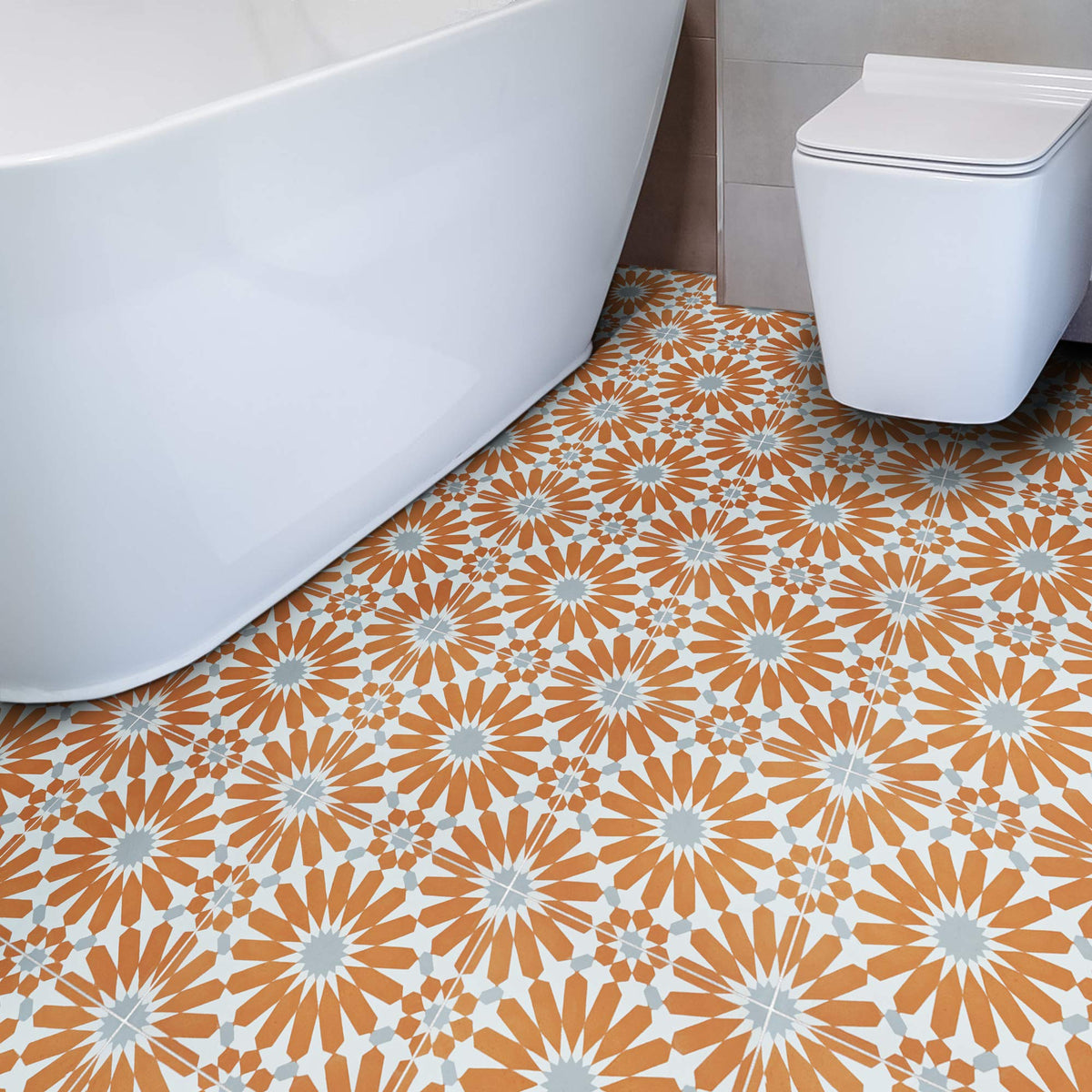 Alhambra Handmade Cement Tile, 8''X8'', Orange,White,Gray,12