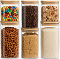 Airtight Glass Storage Containers with Lids Set of 6, 25 /37 /50oz Square Glass Jars with Bamboo Lids, Kitchen