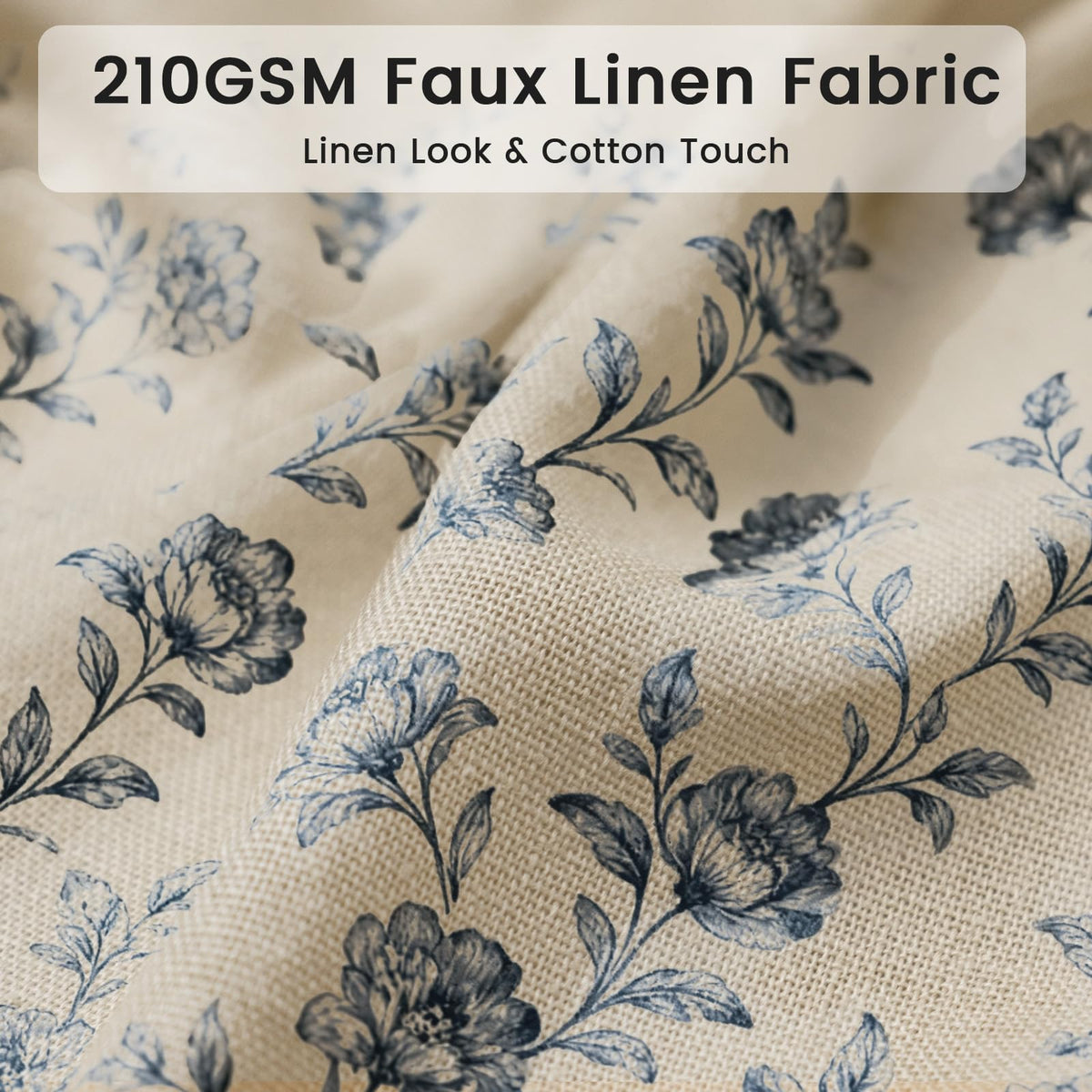 Farmhouse Blue Floral Shower Curtain with 12 Clear Rings 72"W x 84"L