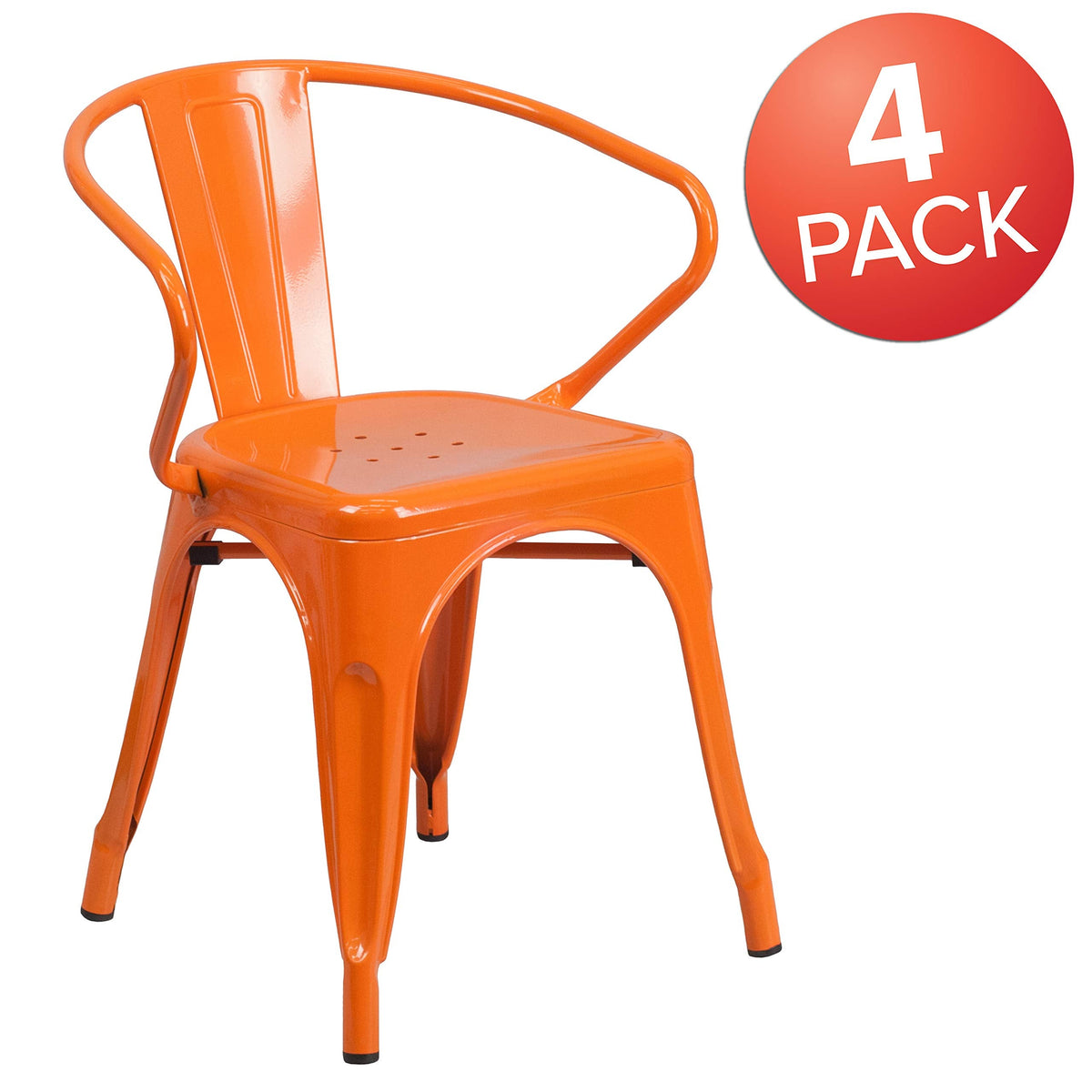Roy Commercial Grade 4 Pack Orange Metal Indoor-Outdoor Chair with Arms