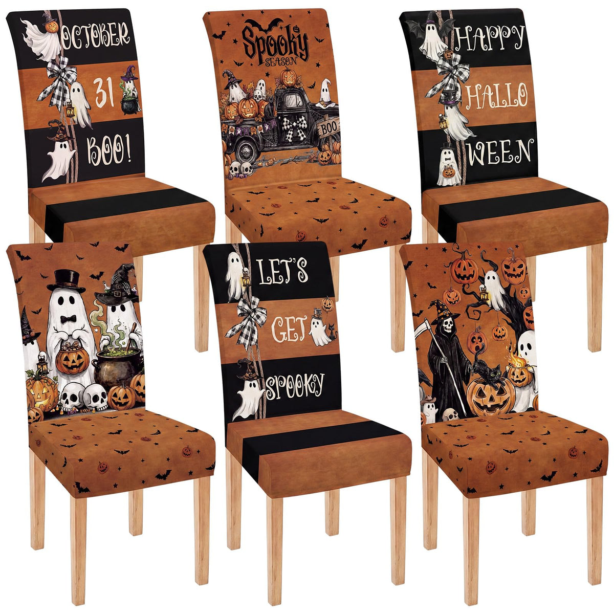 6 Pcs Spooky Halloween Chair Covers Ghost Dining Slipcovers