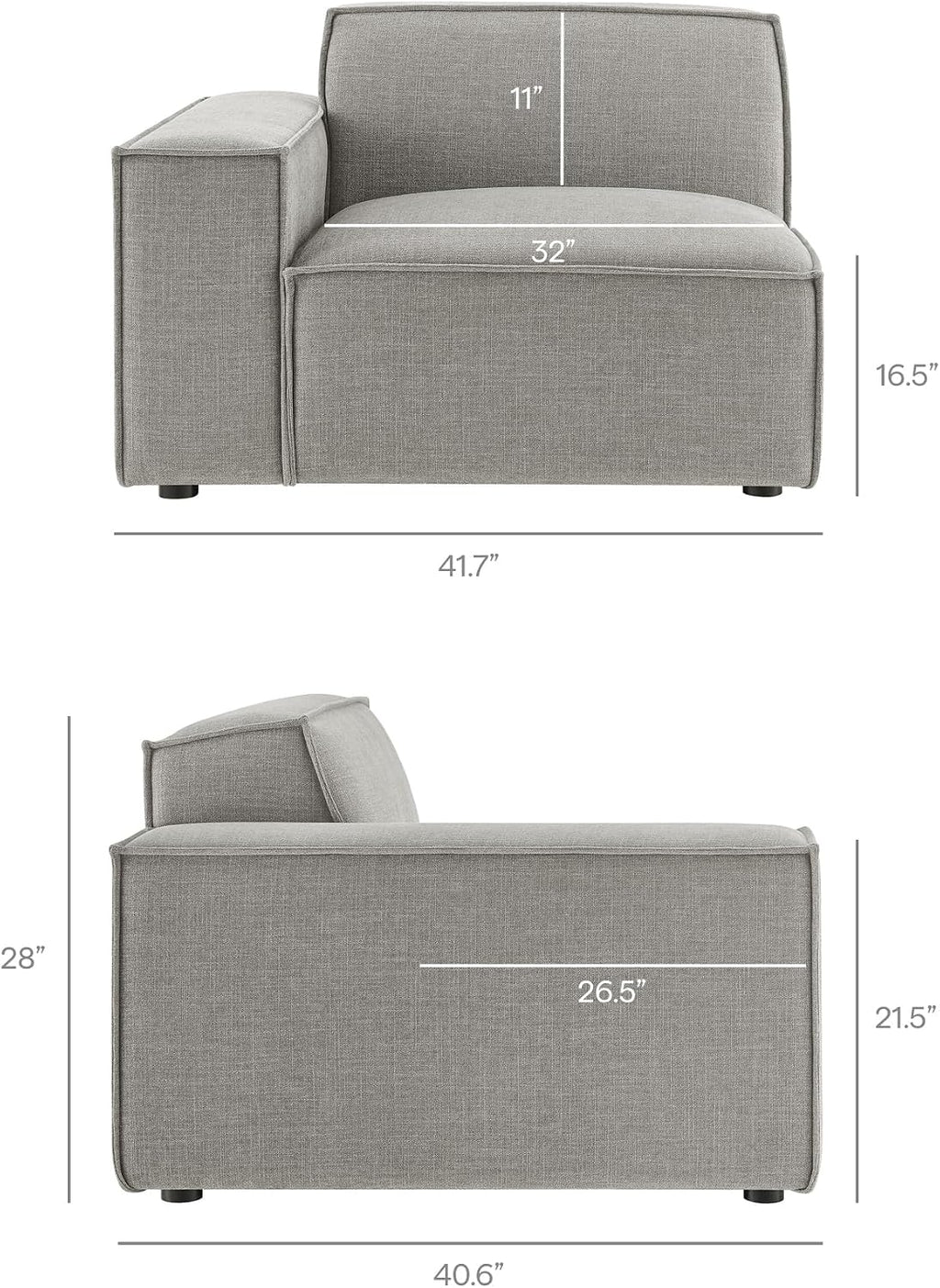 Restore Performance Fabric Upholstered 5-Piece Modular L-Shaped Sofa in Pewter - Low Profile L-Shaped Sectional Couch