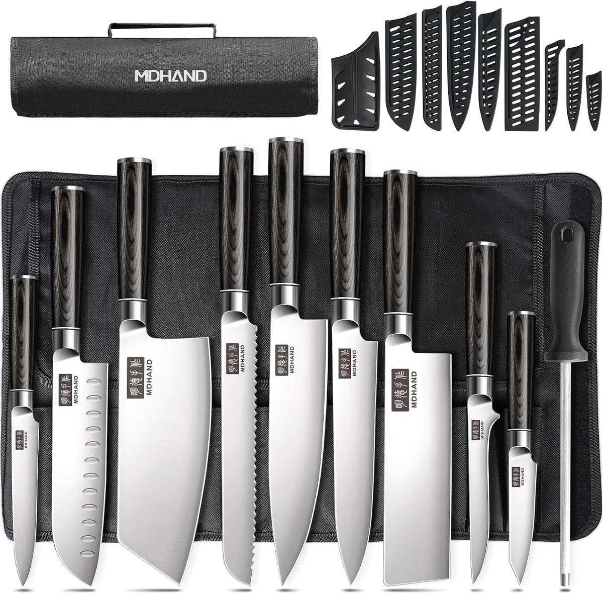 Chef Knife Set with Roll Bag, Ultra Sharp Japanese Kitchen Knife Set | High Carbon Stainless Steel 10PCS Kitchen