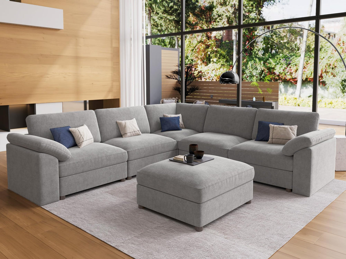Oversized Sectional Modular Sofa, Comfty Deep Seat Couch