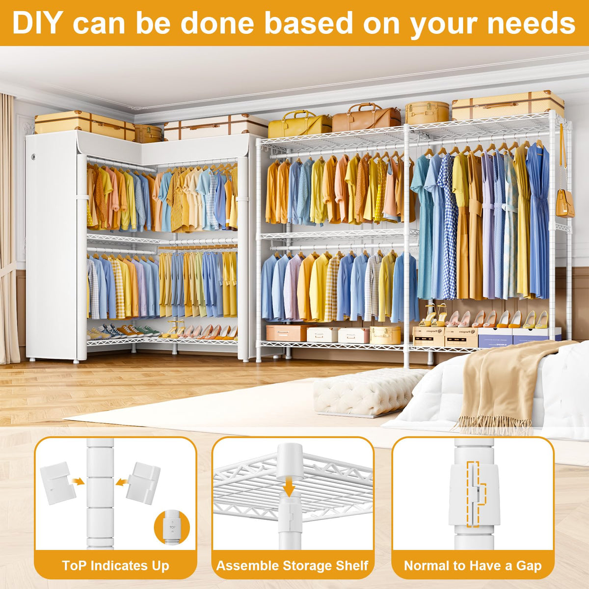 E15C Pro Garment Rack L Shaped Clothes Rack for Corner,Freestanding Clothing Racks for Hanging Clothes,Heavy Duty