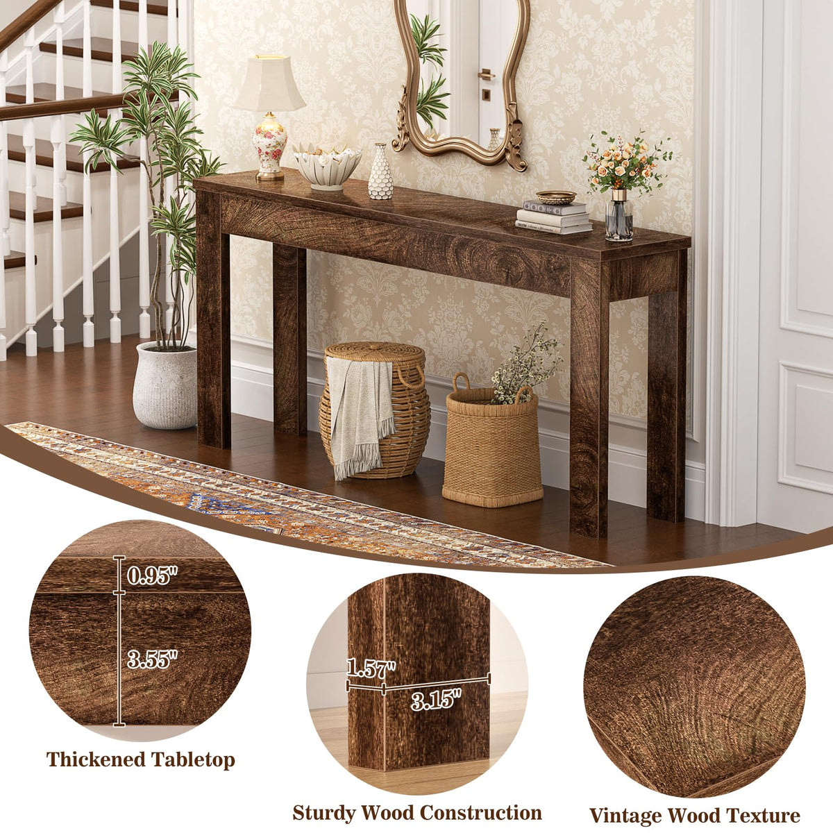 Console Table, 47" Farmhouse Sofa Tables Narrow Long